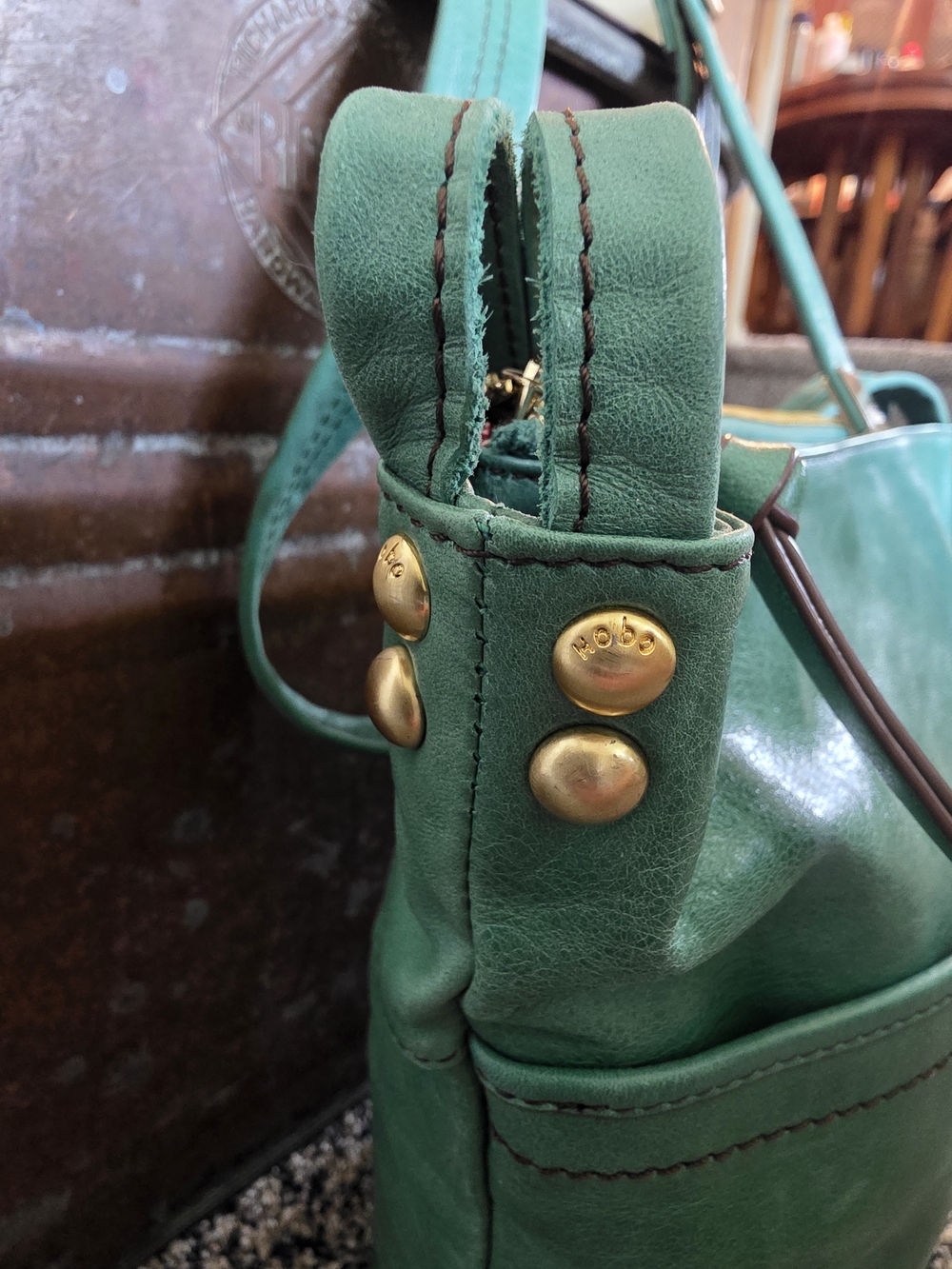 HOBO Green Leather Bucket Satchel Crossbody Bag Vintage Soft Leather Y2K - Picture 9 of 16